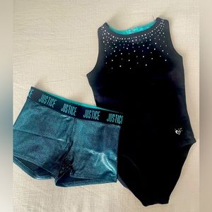 Justice size 10 leotard and matching shorts